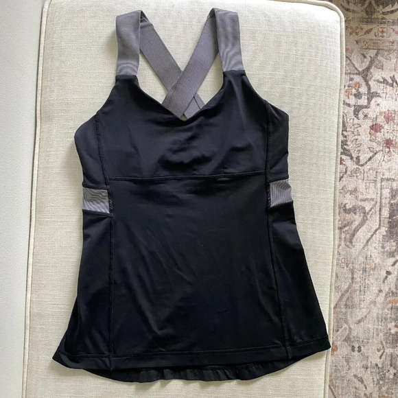 LULULEMON Vintage Black and Gray Push Your Limits Striped Tank Size 6 - Picture 2 of 11